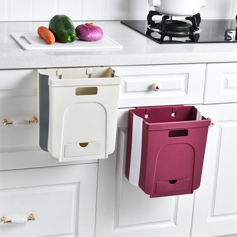 Hanging folding household trash can